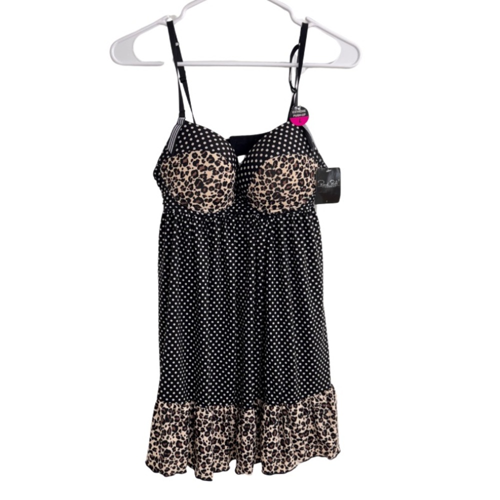 Rene Rofe Black and Leopard Print Nightdress Stylish Chic Slip Ons